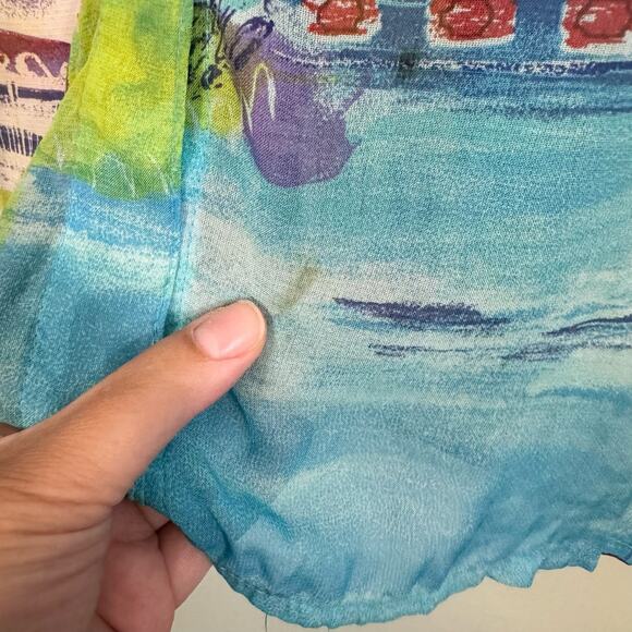 Sea Suns Blouse XL Vintage Vacation Italy Button Up Long Sleeves Blue USA - Picture 8 of 10